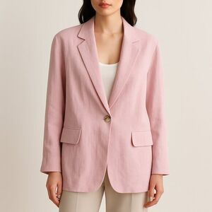 ZARA Tailored Blazer Women’s XS Pale Pink One Button Lined Jacket Spring Neutral